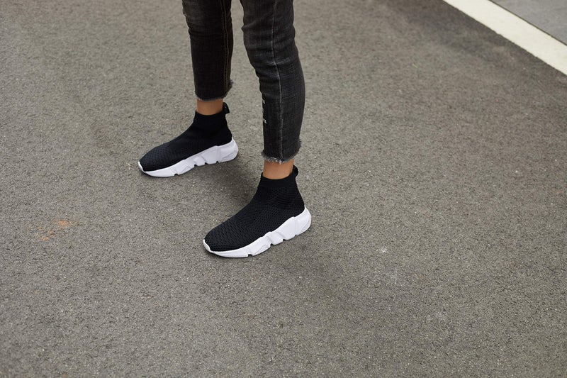 Casbeam Women's Running Knit Comfortable Lightweight Breathable Casual Sports Shoes Fashion Sneakers Slip-On Walking Shoes Black&White Size 7 - Image 3